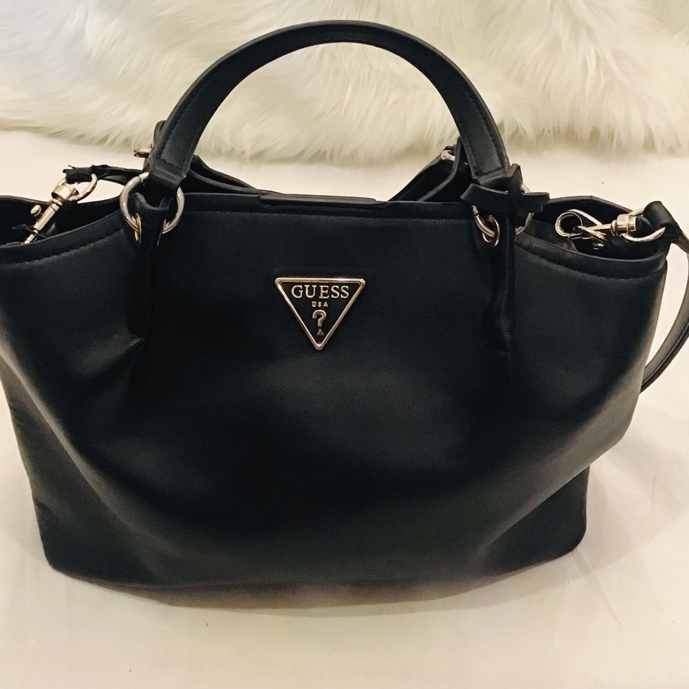 Guess Black Satchel with Gold-Tone Logo Hardware